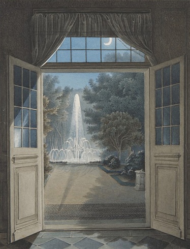 Author  with monogram “A. R. " Copy from the drawing of the 1830-ies by N.G.Chernetsov . Fountain "Crown" at Monplaisir in Peterhof on a moonlit night. 1848