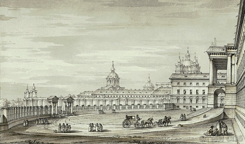 Quarenghi G. View of the building of the Educational Society for  Noble Maidens (Smolny Institute) and the Resurrection Monastery. Second half of the 1800-ies