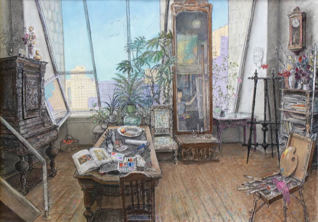 Д.А.Бекарян. Мастерская. Бумага, пастель.