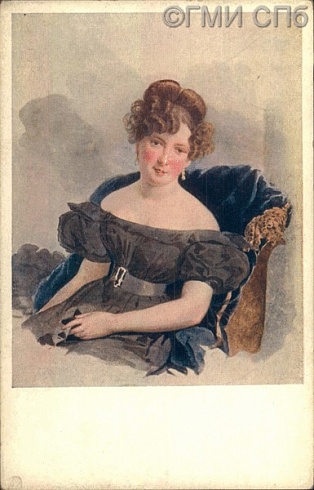 Портрет молодой женщины. Худ. А. П. Брюллов. A. Brullov. Portrait d'une jeune femme. С картины из собрания Русского музея императора Александра III. 1910-е