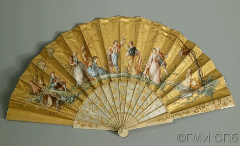 Веер plie с рисунками по сюжетам Ватто и Фрагонара. 1850-1860-е годы